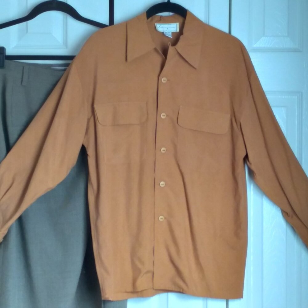 Spenser Jeremy Silk Long-Sleeve Gold Camp Shirt Blouse Size P